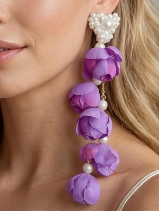 Anthropologie Jewelry - Lavender Floral Pearl Drop Earrings